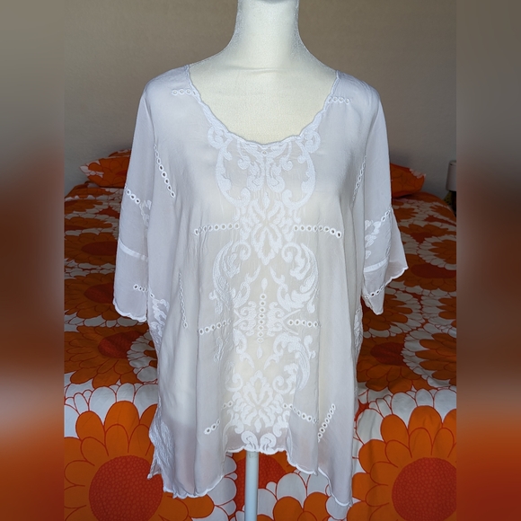 Johnny Was Tops - Johnny Was Demoran Eyelet Sheer Blouse